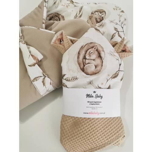 Baby Towel cotton wafle with forest animals - Soft and Absorbent Baby Bath Towel for Newborns & Infants