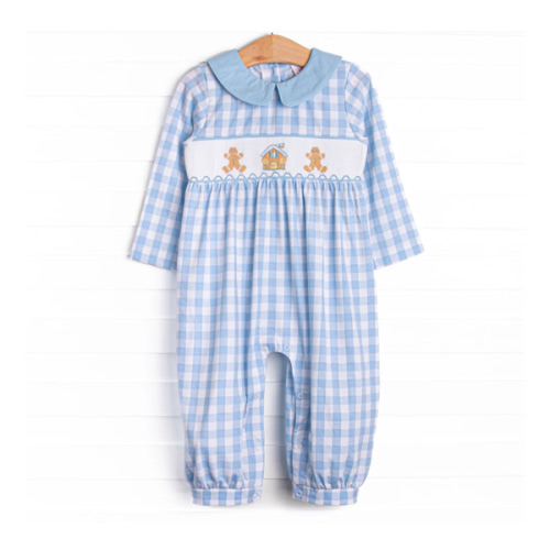 Ginger Snap Season Smocked Romper, Blue – Stitchy Fish
