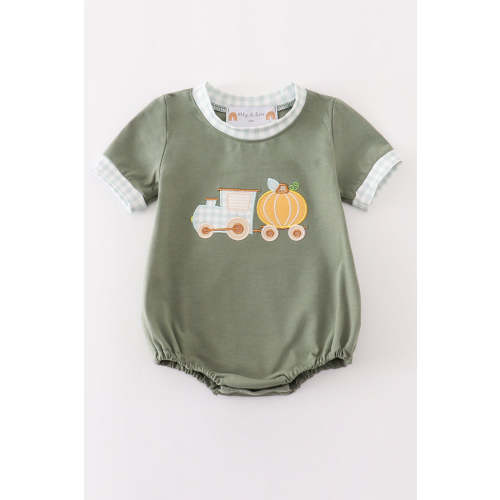 Green train pumpkin applique boy bubble