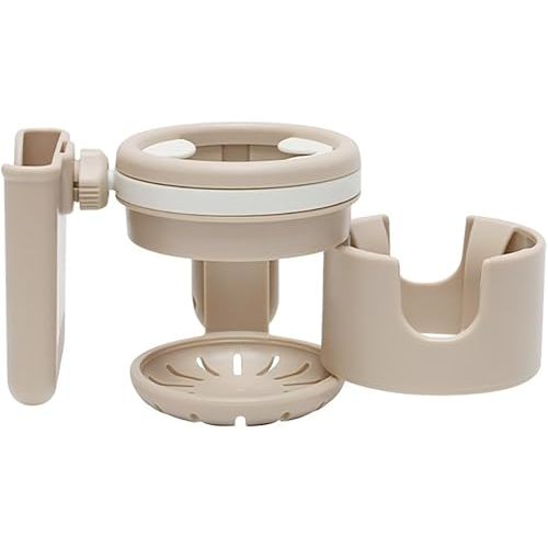 Retractable Stroller Cup Holder with Phone Holder,Exclusive Non Slip Clip Firmly Grip Stroller Bar,360 Degrees Rotation Drink Holder for Stroller,Scooter,Bike,Walker,Wheelchair (Khaki)