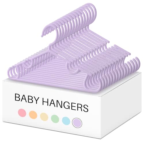 Hsei 60 Pack Kids Thick Plastic Hangers, Cute Baby Clothes Hangers with Non Slip Hooks, Ideal Gifts for Boy and Girl Closet Organizer Baby Shower, Heavy Duty & Durable (Purple)