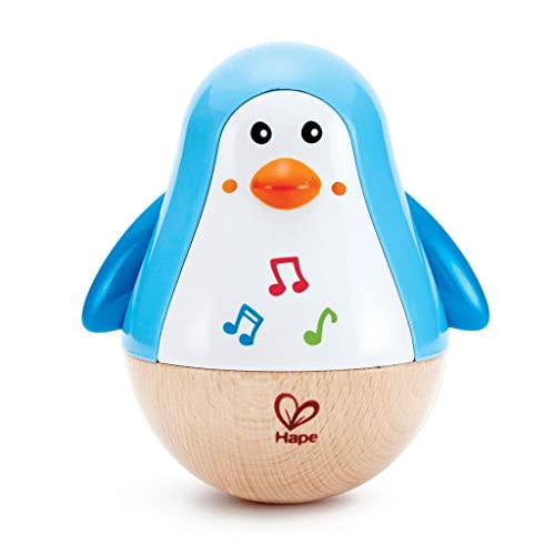 Hape Penguin Musical Wobbler | Colorful Wobbling Melody Penguin, Roly Poly Toy for Kids 6 Months+, Multicolor, 5'' x 2'' (E0331) , Blue
