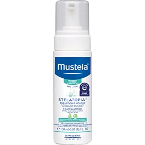 Mustela Stelatopia Eczema-Prone Skin Foam Shampoo for Newborn & Baby with - with Natural Avocado & Sunflower Oil - Fragrance-Free & Tear Free - 5.07 fl. oz.