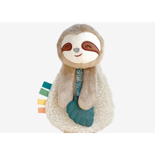 Itzy Ritzy - Itzy Lovey Including Teether - Baby Lovey with Teether, Textured Ribbons & Dangle Arms - Features Crinkle Sound, Sherpa Fabric and Minky Plush (Sloth)