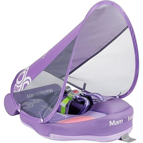 Mambobaby Float - Non-Inflatable Baby Swim Ring with Sun Canopy, Florida-Inspired Design for Infants 3-24 Months, Safe & Comfortable Pool Float for Toddlers, Durable Foam Swim Trainer