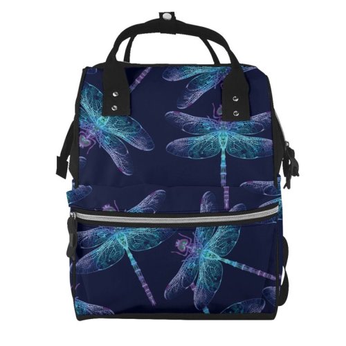 Multifunctional Mommy Bag Baby Diaper Backpack Care Bag Fashion Mommy Large capacity Shoulder Mommy diaper bag Travel Backpack Dragonfly Dark Blue Backgrounds