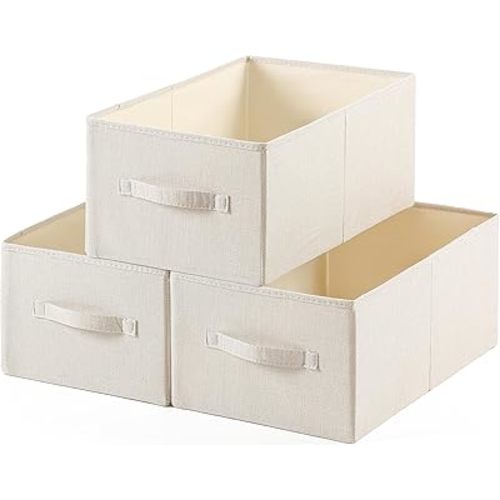 linen closet organizers and storage, Large Storage Baskets, washable, clothes organizer with handle, sweater organizer for closet (Beige, 15¾"x11¾ x9¾)