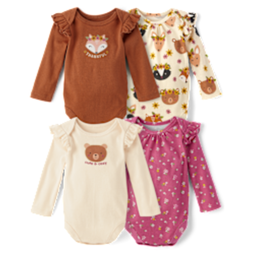 Baby Girls Animal Flutter Bodysuit 4-Pack - Frappe