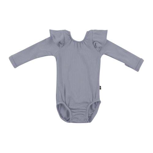 Ribbed Long Sleeve Ruffle Leotard in Haze
