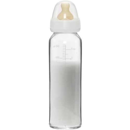 HEVEA Standard Neck Glass Baby Bottles - Natural Rubber Medium Flow Nipples - Anti Colic Baby Bottles for Breastfeeding Babies - 3+ Months - BPA-Free, Single-Pack (8 Oz)
