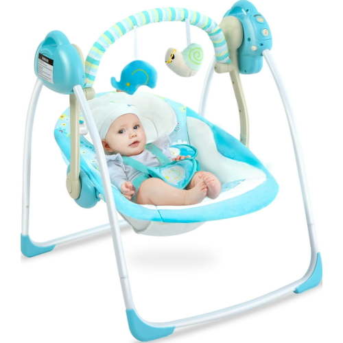 Yadala Baby Swing, Foldable Baby Swing for Infants with Adaptable Speeds, Music, 0-9 Months, Blue