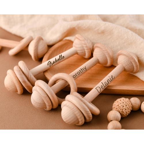Personalized NameWooden Rattle-Kids Toys-Newborn Name Engraved Wooden Rattle-Baby Keepsake Birth-Engraved Shower Gift,Birth Anniversary Gift