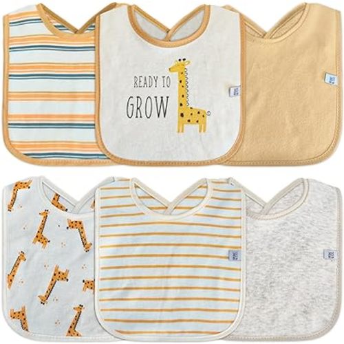 REBE & CO 6 Pack Waterproof Cotton Baby Bibs for Girls Boys for Drooling Eating with Snaps, Teething Bibs, Feeding Bibs, Newborn Baby Shower (Giraffe)