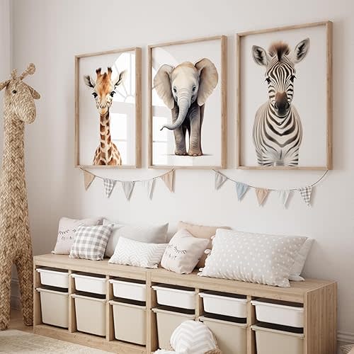 Safari Nursery Wall Art Baby Animal Posters Watercolor Nursery Wall Art Cute Animal Wall Prints Jungle Wall Art For Nursery Watercolor Giraffe Elephant Zebra Prints For Bedroom 16x24inchx3 Frameless