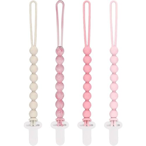 Silicone Pacifier Clip for Baby Girls, Paci Binky Holder 4 Pack