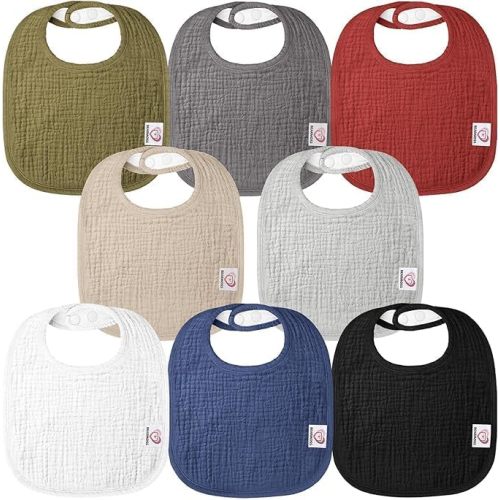 100% Cotton Muslin Baby Drooling Bibs 8-Pack Adjustable Bandana Bibs for Baby Girls Boys Drooling and Teething