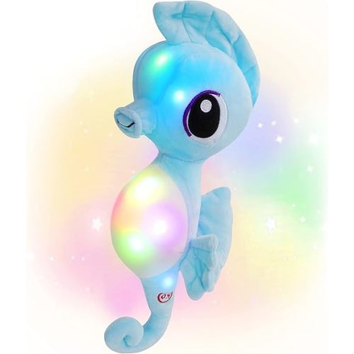 Athoinsu Light up Seahorse Stuffed Animals LED Soft Ocean Life Plush Toy with Night Light Bedtime Pal Children's Day Birthday Gifts for Toddler Kids, 8'' (Blue)