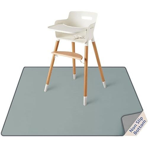 Blissful Diary Baby Splat Mat for Under High Chair, 50.4 x 50.4 Inch Wipeable Splash Mat, Waterproof and Washable, Anti-Slip Floor Protector, Silver Mist