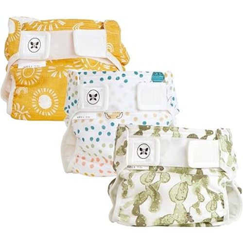 Honest Hybrid Cloth Diaper Covers with Pocket-Sling, Small (8-15 lbs), Stops Nighttime Leaks, Use with Boosties Disposable Diaper Pad or Reusable Insert, 3 Pack of Cotton Muslin Covers