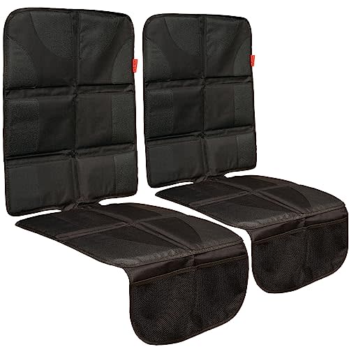 Lusso Gear Car Seat Protector (Value 2 Pack) – Thick Padding – Waterproof Cover Under Baby Seat with Two Mesh Pockets – Black Non-Slip Design