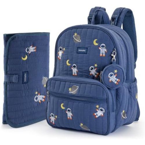 GOBABYMART Large Diaper Bag Backpack with Changing Pad, Insulated Bottle Pockets, Travel & Hospital Bag for Mom & Dad (Large - Navy Astronauts)