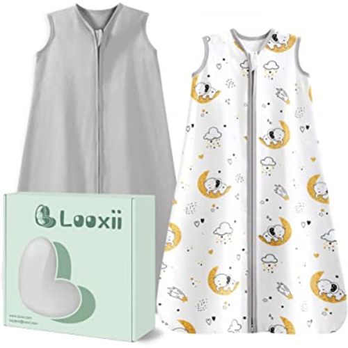 Looxii Baby Sleep Sack 6-12 Months 2 Pack 100% Cotton Baby Wearable Blanket 0.5TOG Toddler Sleeping Bag with 2-Way Zipper