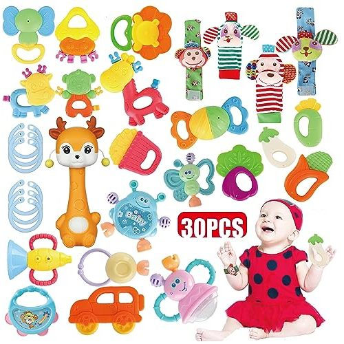 Cocurb 30 Pcs High Contrast Baby Toy Gift Set for Infants - Rattles, Teething Toys & Wrist Socks - Suitable for 6-12 Months - Perfect Baby Toys for Boys and Girls