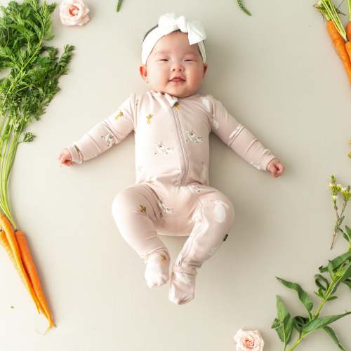 Zippered Footie in Blush Rabbit