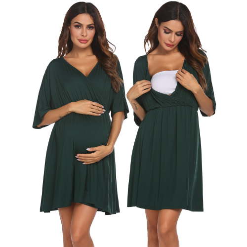 Oudiya 3 in 1 Labor/Delivery/Hospital Gown Maternity Dress Nursing Nightgown Sleepwear for Breastfeeding