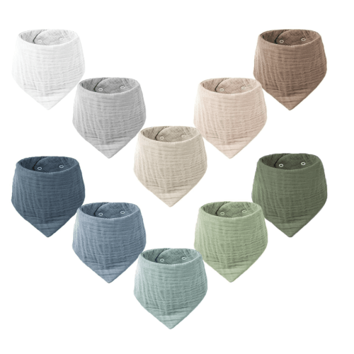 Konssy Muslin Baby Bibs 10 Pack Baby Bandana Drool Bibs 100% Cotton for Unisex Boys and Girls, Soft Absorbent Set for Teething and Drooling