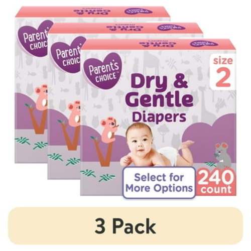 (3 pack) Parent's Choice Dry & Gentle Diapers Size 2, 240 Count (Select for More Options)