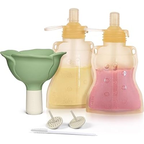 haakaa Fill & Go Yummy Pouch & Flower Funnel Combo - Banana Pouch (2pcs) + Spring Green Funnel