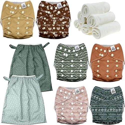Mama Koala 3.0 Baby Cloth Diapers with 6 Inserts Bundle, with 2 Pack Reusable and Washable Waterproof Pail Liners