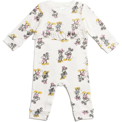 Disney Mickey Mouse Minnie Mouse Baby Girls Snap Sleep N' Play Coverall Newborn to Infant