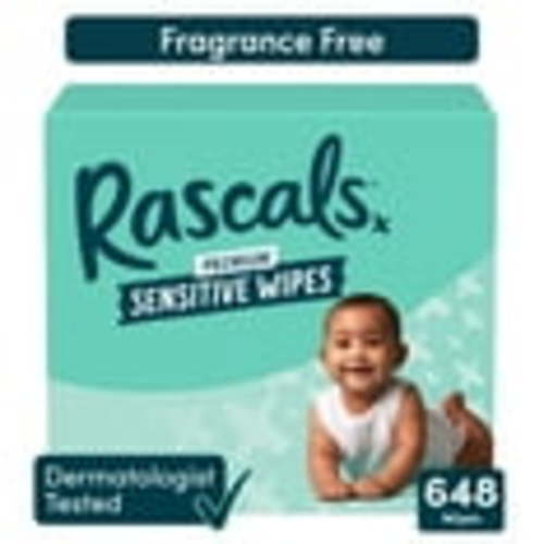 Rascals Fragrance Free Natural Aloe Sensitive Baby Wipes, 648 Count with 3 Inner Packs