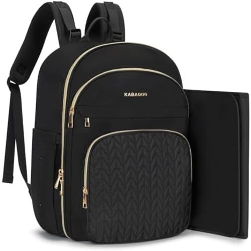 KABAQOO Baby Diaper Bag Backpack, Waterproof Diaper Backpack for Mom & Dad with Changing Pad, Insulated Pockets and Stroller Straps, Baby Shower Gifts for Girls & Boys, Black