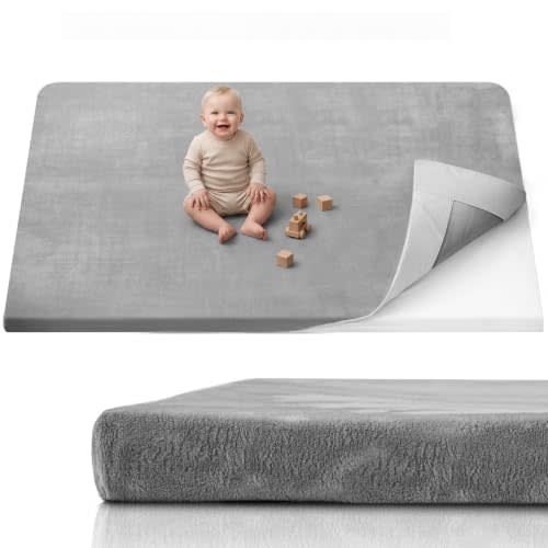 Blissful Diary 1.3" Thick Baby Play Mat, 72x48 Playpen Mat with Removable & Washable Cover, Ultra Soft Crawling Rug for Floor, Foam Cushion & Non-Slip Backing for Kid, Toddlers and Infants, Light Grey