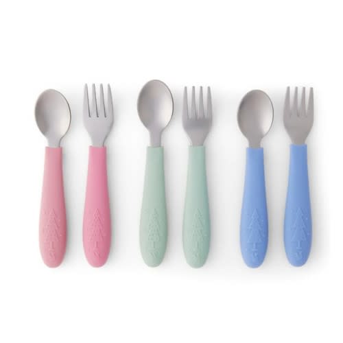 Babies/Toddler Stainless Steel Spoons + Forks with Silicone Handle
