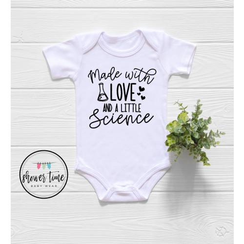 IVF Onesie® , Made with Science and a Little bit of Love, Love and Science, IVF baby Onesie® Pregnancy Announcement Reveal, First Babysitter