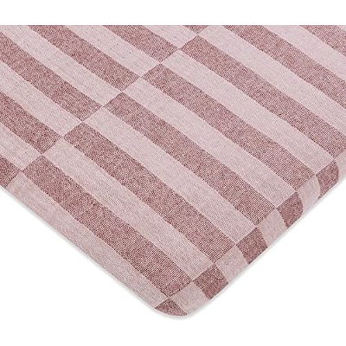 Babyletto 100% Organic Cotton All-Stages® Midi Crib Sheet, GOTS-Certified, Fitted 360°, Ultra-Soft and Breathable Muslin - Maroon Offset Stripe
