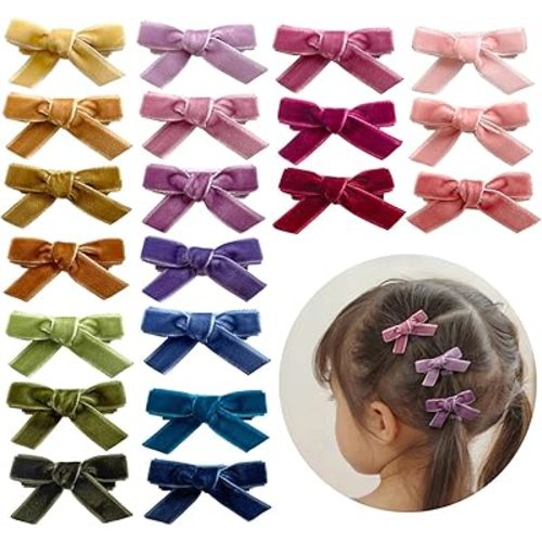 Velvet Bows for Baby Girls, 20pcs Boutique Tiny Baby Hair Clips, Fully Lined Hair Barrettes Alligators for Infants Toddlers Fine Hair by Cherssy