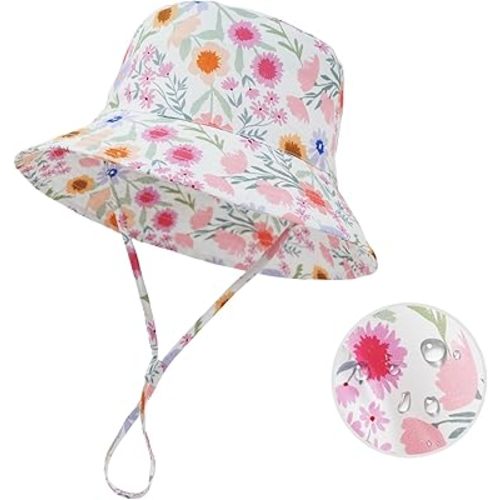 Baby Sun Hat 0-6 Years Boys Girls Adjustable Baby Bucket Hats UPF 50+ Wide Brim for Beach, Swim, Fishing, Camping