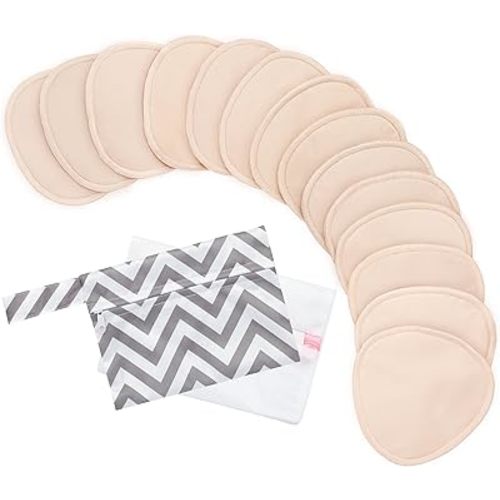 14-Pack Organic Nursing Pads - Washable Breast Pads for Breastfeeding, Nursing Bra Nipple Pads for Breastfeeding, Pumping Bra Reusable Breast Pad, Maternity Breastfeeding Bra Pad (Bare Beige, L 4.8")