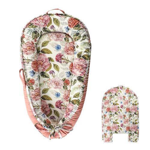 Baby Lounger Replacement Cover, Newborn Lounger cover for 0-12 Months, Breathable & Portable Infant Lounger Case, Soft Baby Floor Seat Cover for Travel, Machine Washable (Cover Only), Peony flower