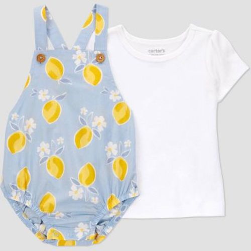 Carter's Just One You® Baby Girls' Lemon Bubble Overalls Set - Blue/yellow Newborn
