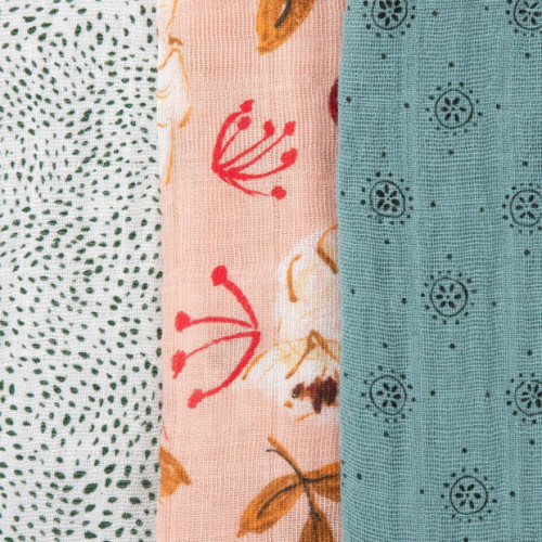 Cotton Muslin Swaddle Blanket 3 Pack - Vintage Floral