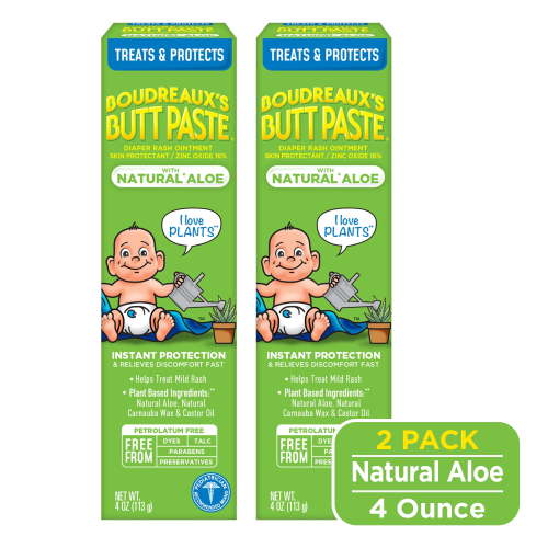 Boudreaux's Butt Paste with Natural Aloe Baby Diaper Rash Cream Ointment 4 oz 2 Pack