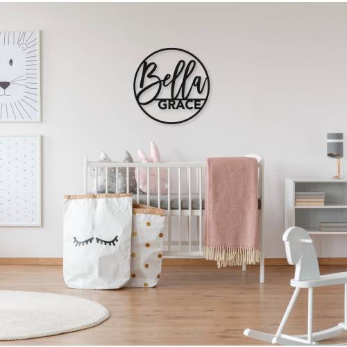 Round baby name sign, custom baby name sign, nursery sign, nursery artwork, custom name sign, round name sign, custom cut out, baby shower