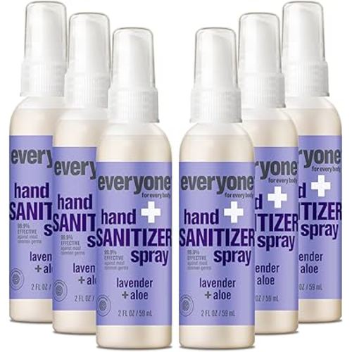 Everyone Hand Sanitizer Spray, 2 Fl Oz (Pack of 6), Lavender and Aloe, Plant Derived Alcohol with Pure Essential Oils, 99% Effective Against Germs