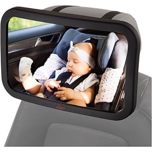 Lusso Gear Baby Backseat Mirror for Car. Largest and Most Stable Mirror with Premium Matte Finish, Crystal Clear View of Infant in Rear Facing Car Seat - Secure and Shatterproof (Black)